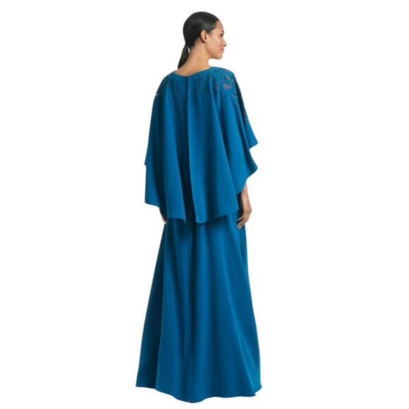 Sachin & Babi NEW Size 10 Moroccan Blue Crepe Embroidered Wren Cape Maxi Gown - Picture 3 of 12